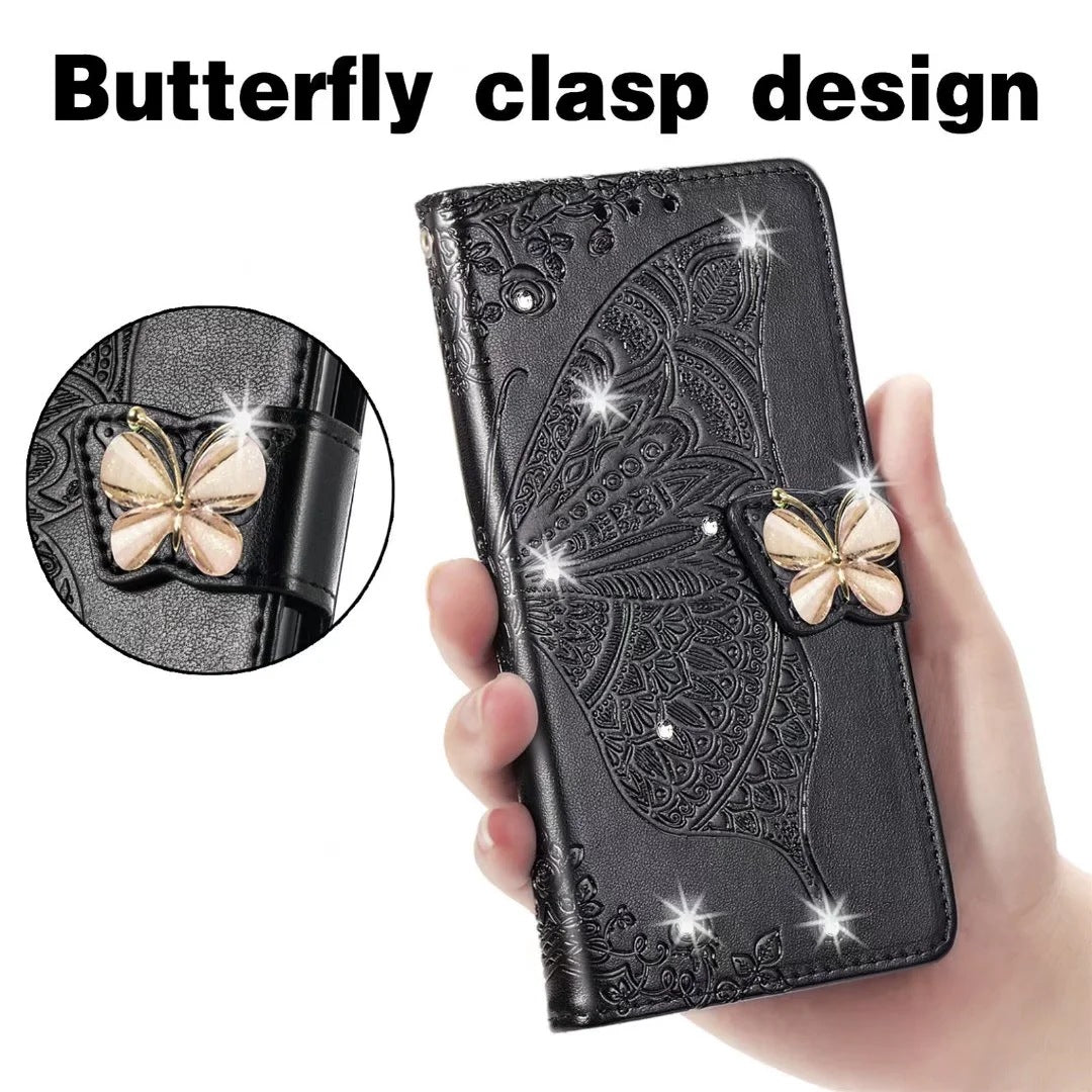 Creative Diamond - encrusted Butterfly Embossed Leather Phone Case - Taylor K Shop