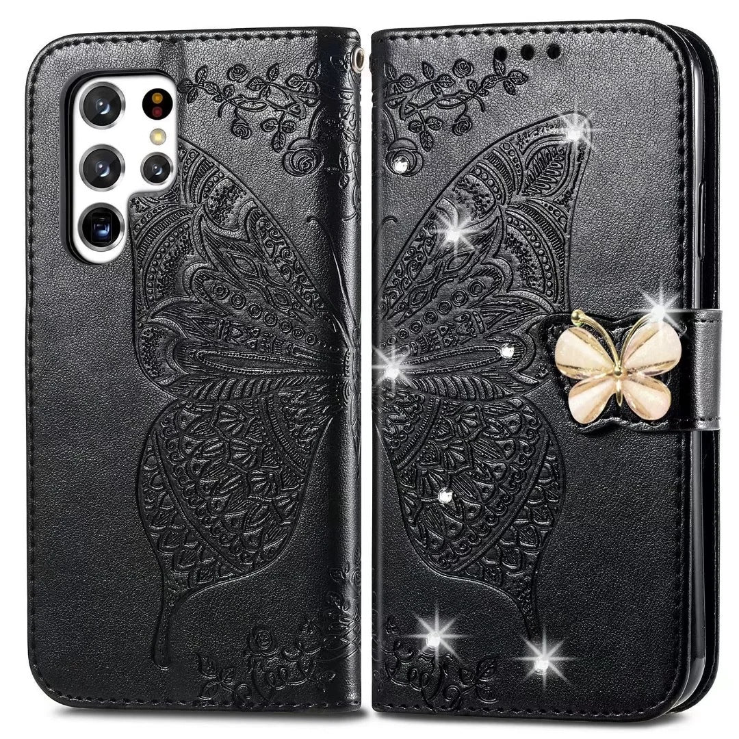 Creative Diamond - encrusted Butterfly Embossed Leather Phone Case - Taylor K Shop