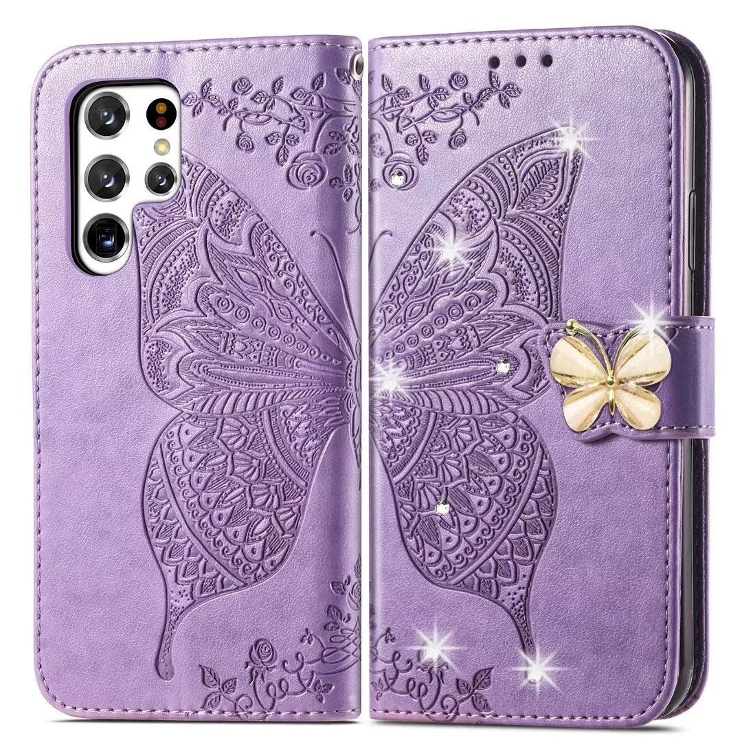 Creative Diamond - encrusted Butterfly Embossed Leather Phone Case - Taylor K Shop