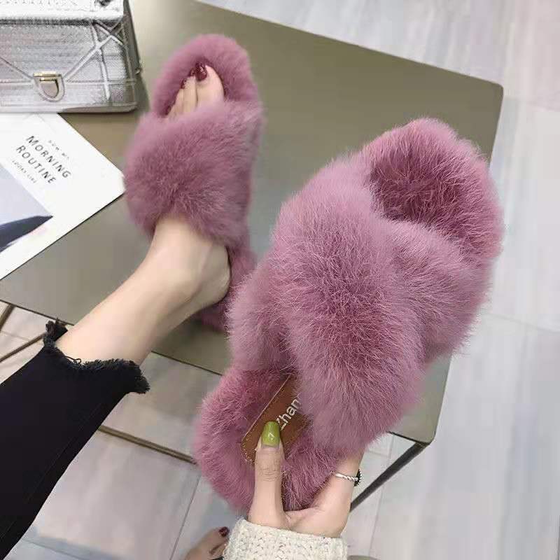Cross hairy slippers - Taylor K Shop