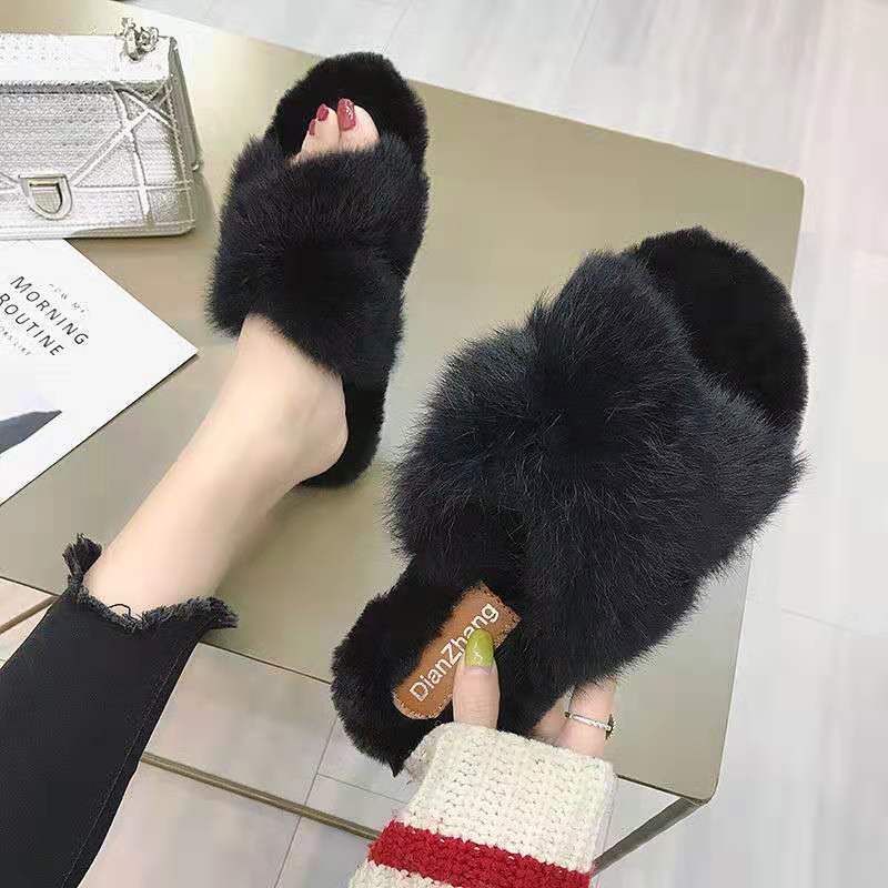Cross hairy slippers - Taylor K Shop