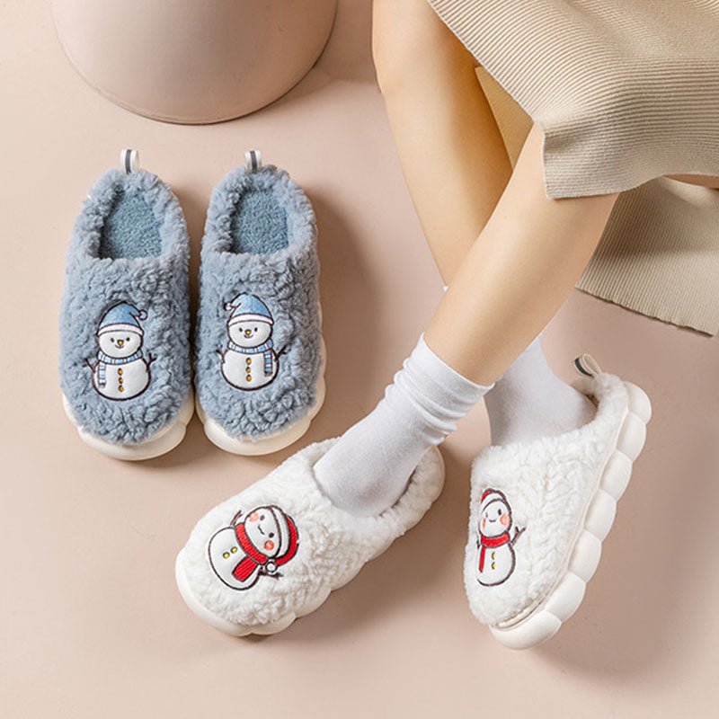 Cute Snowman Slippers Winter Indoor Household Warm Plush Thick - Soled Anti - slip Couple Home Slipper Soft Floor Bedroom House Shoes - Taylor K Shop