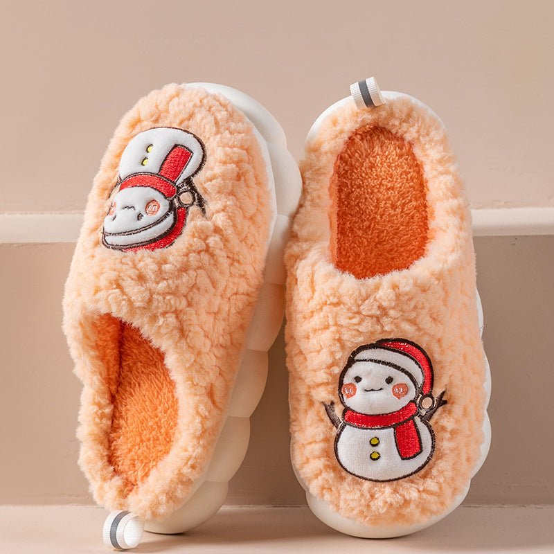 Cute Snowman Slippers Winter Indoor Household Warm Plush Thick - Soled Anti - slip Couple Home Slipper Soft Floor Bedroom House Shoes - Taylor K Shop