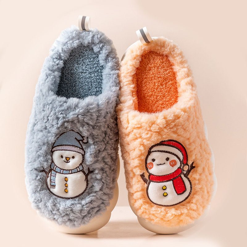 Cute Snowman Slippers Winter Indoor Household Warm Plush Thick - Soled Anti - slip Couple Home Slipper Soft Floor Bedroom House Shoes - Taylor K Shop