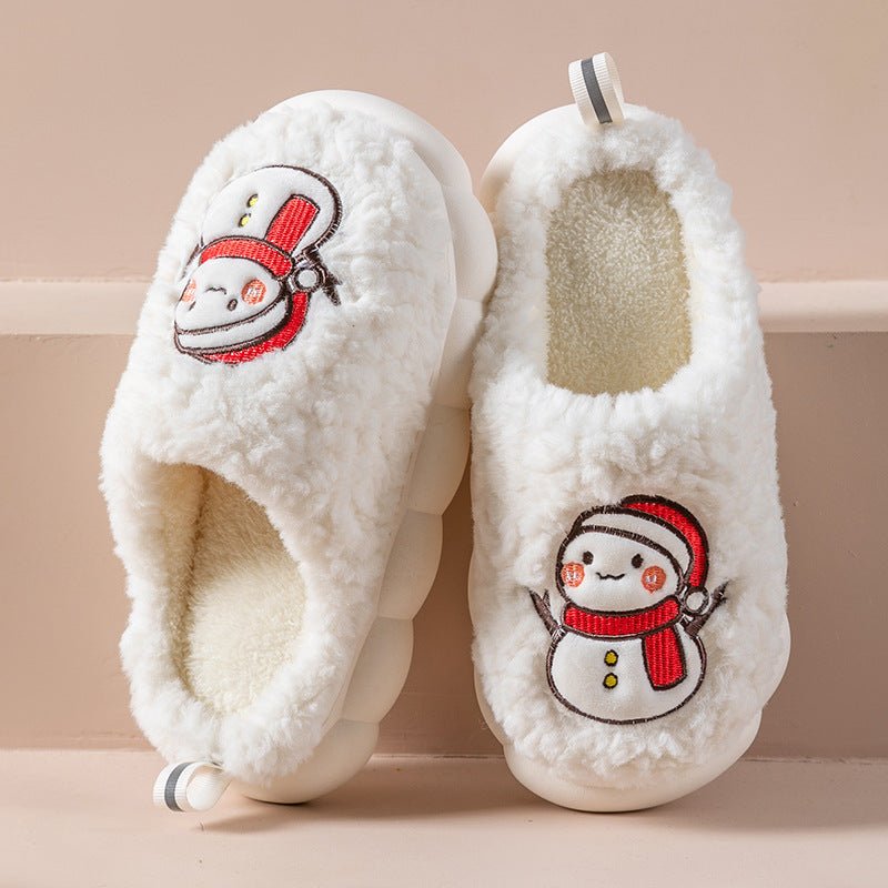 Cute Snowman Slippers Winter Indoor Household Warm Plush Thick - Soled Anti - slip Couple Home Slipper Soft Floor Bedroom House Shoes - Taylor K Shop