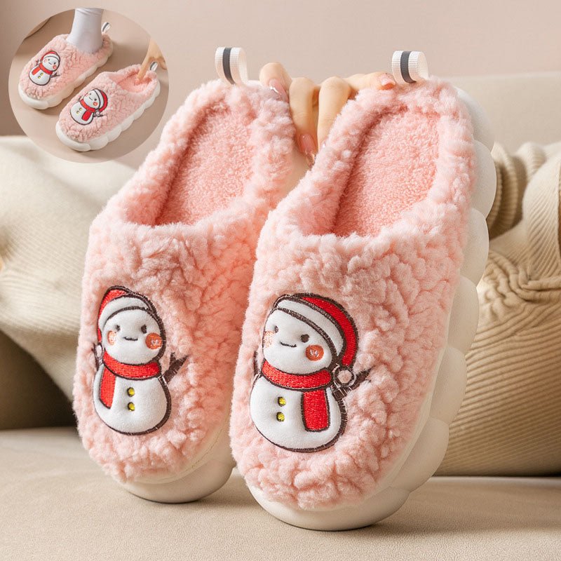 Cute Snowman Slippers Winter Indoor Household Warm Plush Thick - Soled Anti - slip Couple Home Slipper Soft Floor Bedroom House Shoes - Taylor K Shop