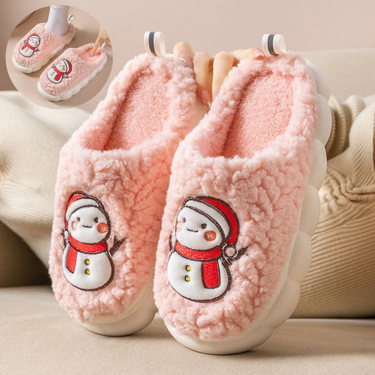 Cute Snowman Slippers Winter Indoor Household Warm Plush Thick - Soled Anti - slip Couple Home Slipper Soft Floor Bedroom House Shoes - Taylor K Shop