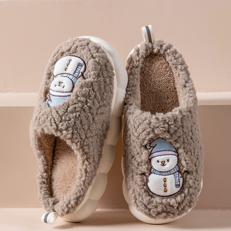 Cute Snowman Slippers Winter Indoor Household Warm Plush Thick - Soled Anti - slip Couple Home Slipper Soft Floor Bedroom House Shoes - Taylor K Shop