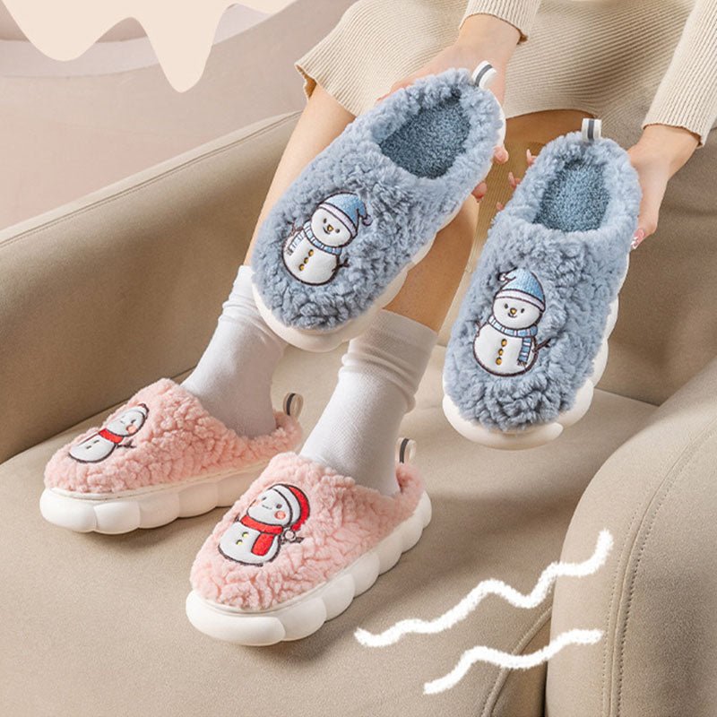 Cute Snowman Slippers Winter Indoor Household Warm Plush Thick - Soled Anti - slip Couple Home Slipper Soft Floor Bedroom House Shoes - Taylor K Shop