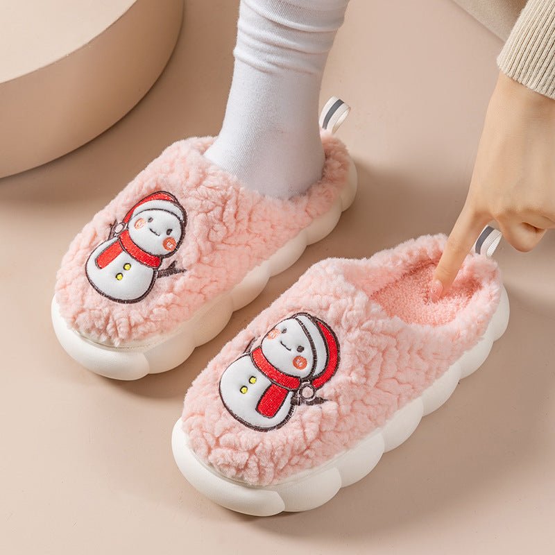 Cute Snowman Slippers Winter Indoor Household Warm Plush Thick - Soled Anti - slip Couple Home Slipper Soft Floor Bedroom House Shoes - Taylor K Shop