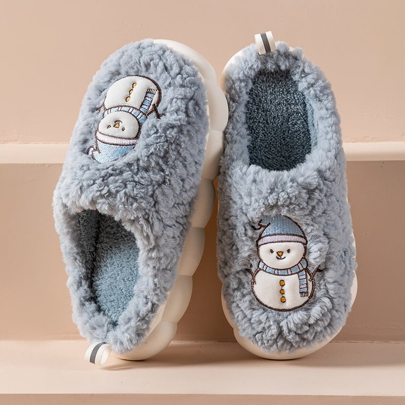 Cute Snowman Slippers Winter Indoor Household Warm Plush Thick - Soled Anti - slip Couple Home Slipper Soft Floor Bedroom House Shoes - Taylor K Shop
