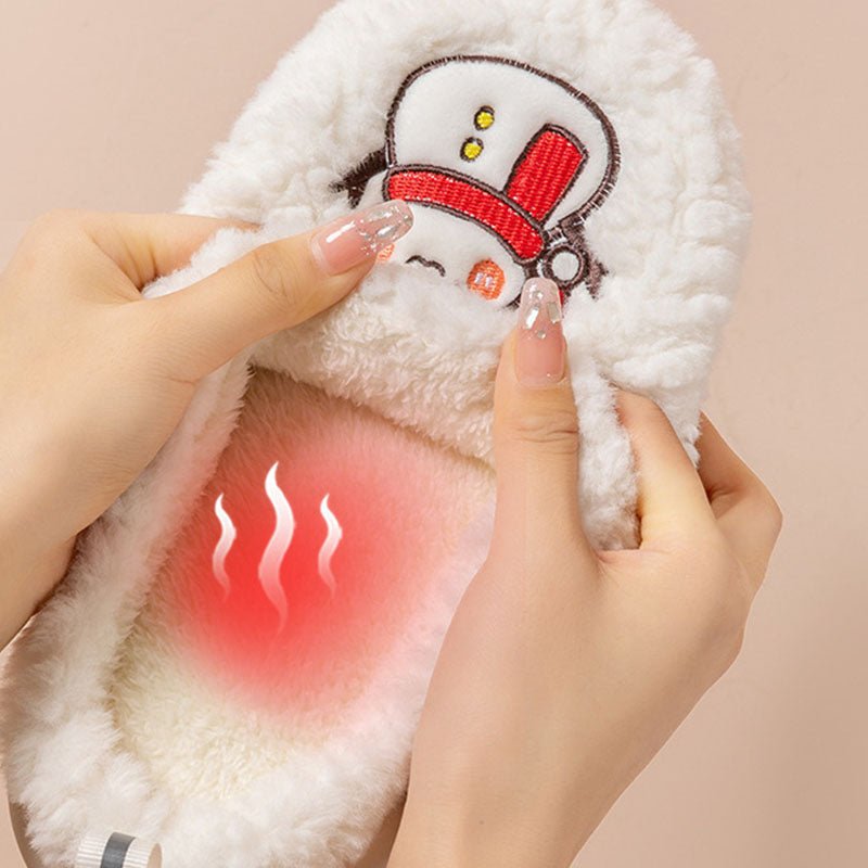 Cute Snowman Slippers Winter Indoor Household Warm Plush Thick - Soled Anti - slip Couple Home Slipper Soft Floor Bedroom House Shoes - Taylor K Shop