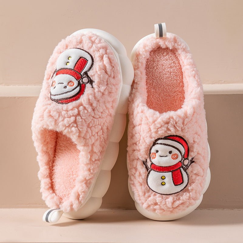 Cute Snowman Slippers Winter Indoor Household Warm Plush Thick - Soled Anti - slip Couple Home Slipper Soft Floor Bedroom House Shoes - Taylor K Shop