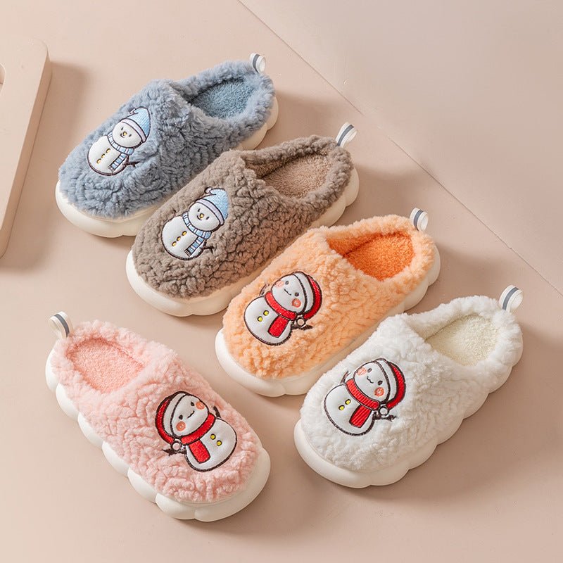 Cute Snowman Slippers Winter Indoor Household Warm Plush Thick - Soled Anti - slip Couple Home Slipper Soft Floor Bedroom House Shoes - Taylor K Shop