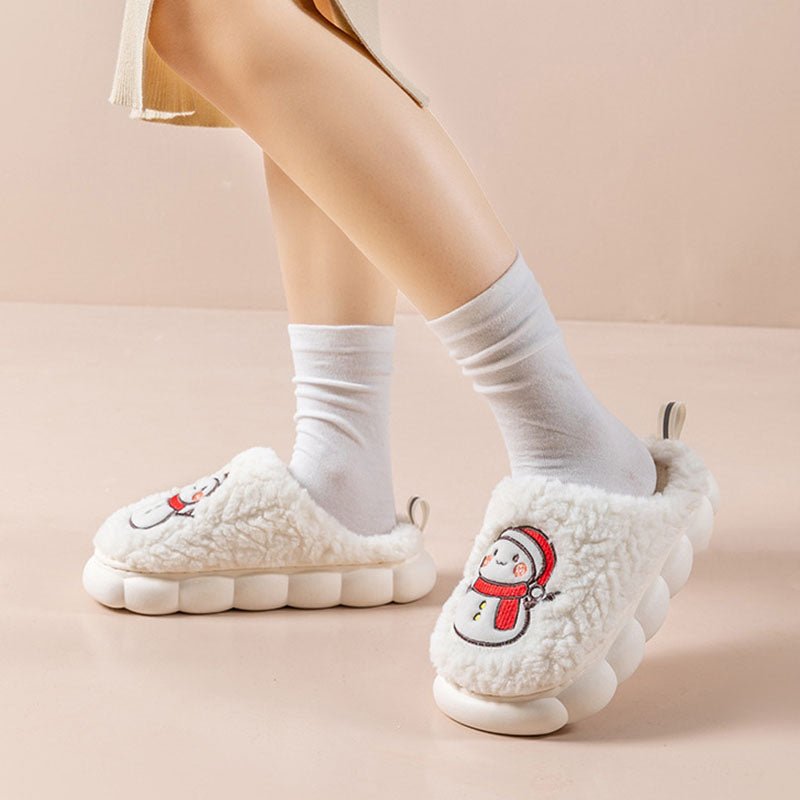 Cute Snowman Slippers Winter Indoor Household Warm Plush Thick - Soled Anti - slip Couple Home Slipper Soft Floor Bedroom House Shoes - Taylor K Shop