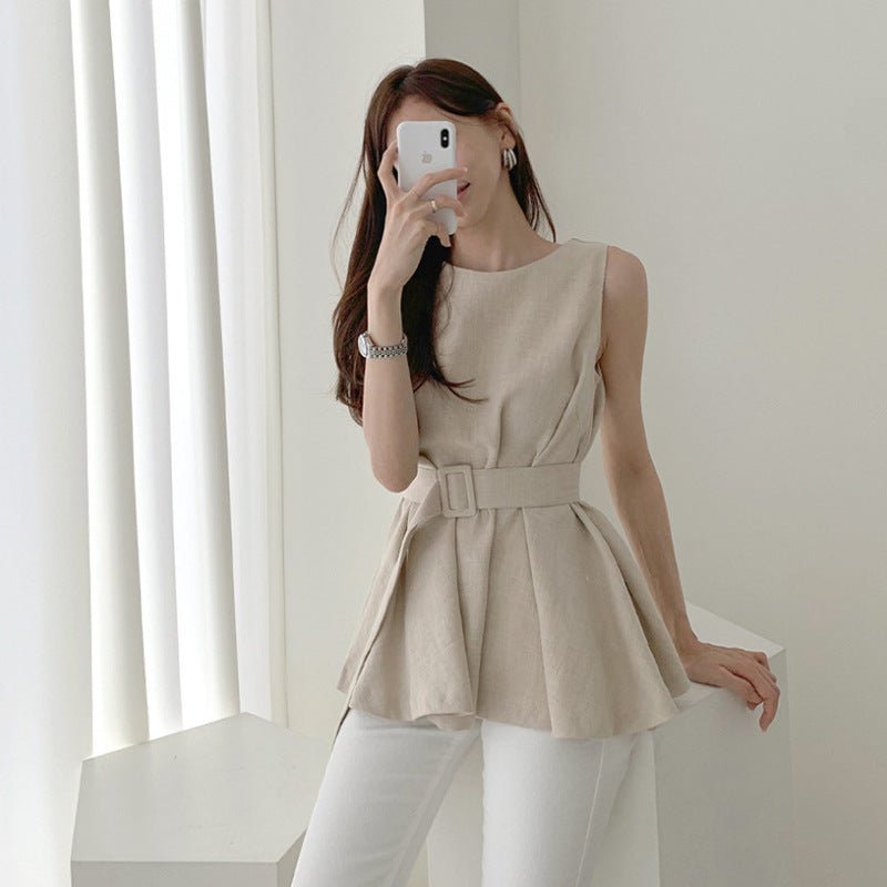 Dames Mouwloze Blouse met Riem - Taylor K Shop