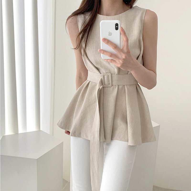Dames Mouwloze Blouse met Riem - Taylor K Shop