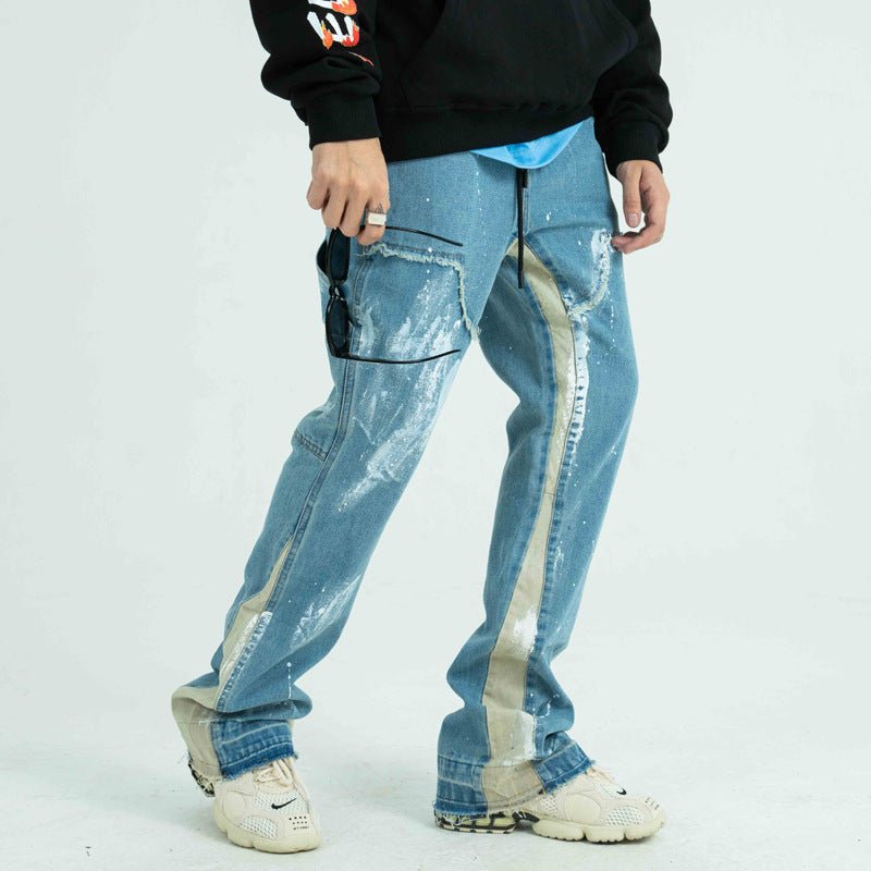 Deconstructed Stitching Jeans With Splash Ink And Paint - Taylor K Shop