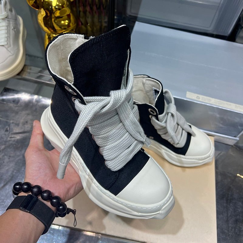 Dekherw Original High Top Ankle Canvas Shoes Men Thick Sole Jumbo Lace Up Women Flats Sneakers Luxury Designer Sneaker - Taylor K Shop
