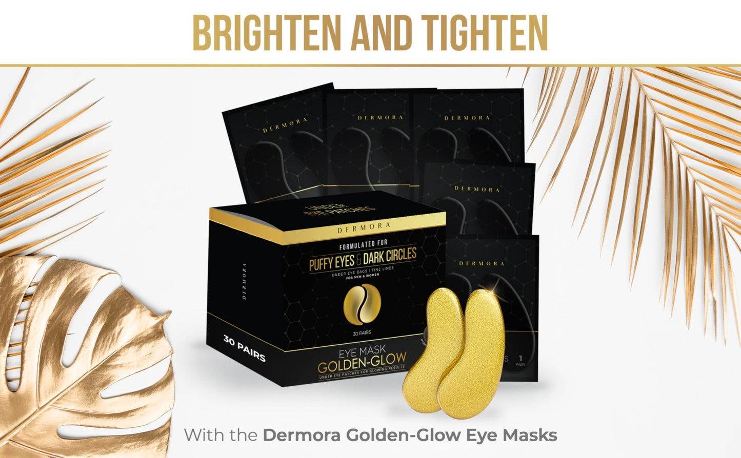 DERMORA Golden Glow Under Eye Patches (30 Pairs Eye Gels) - Rejuvenating Treatment for Dark Circles, Puffy Eyes, Refreshing, Revitalizing, Travel, Wrinkles - Taylor K Shop
