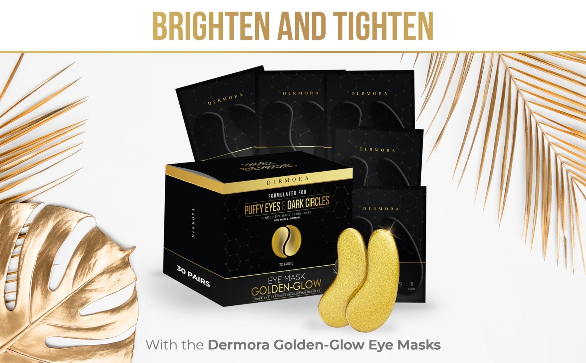 DERMORA Golden Glow Under Eye Patches (30 Pairs Eye Gels) - Rejuvenating Treatment for Dark Circles, Puffy Eyes, Refreshing, Revitalizing, Travel, Wrinkles - Taylor K Shop