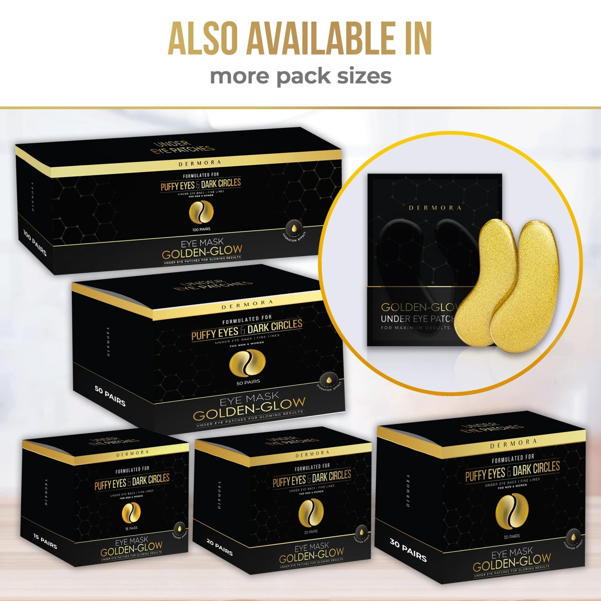DERMORA Golden Glow Under Eye Patches (30 Pairs Eye Gels) - Rejuvenating Treatment for Dark Circles, Puffy Eyes, Refreshing, Revitalizing, Travel, Wrinkles - Taylor K Shop