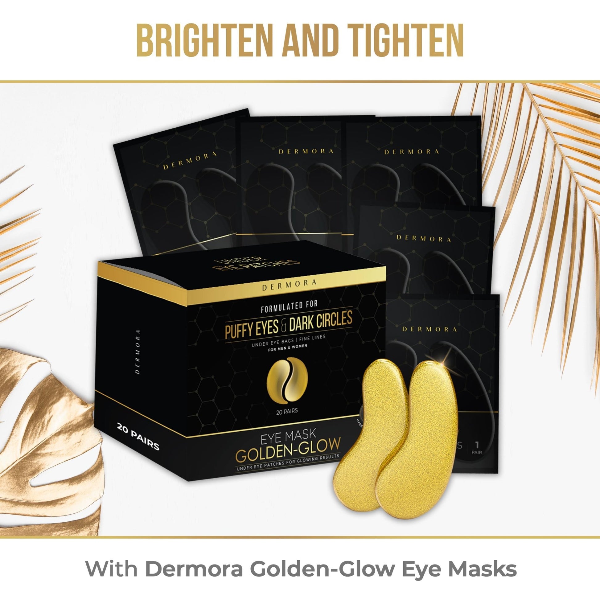 DERMORA Golden Glow Under Eye Patches (30 Pairs Eye Gels) - Rejuvenating Treatment for Dark Circles, Puffy Eyes, Refreshing, Revitalizing, Travel, Wrinkles - Taylor K Shop