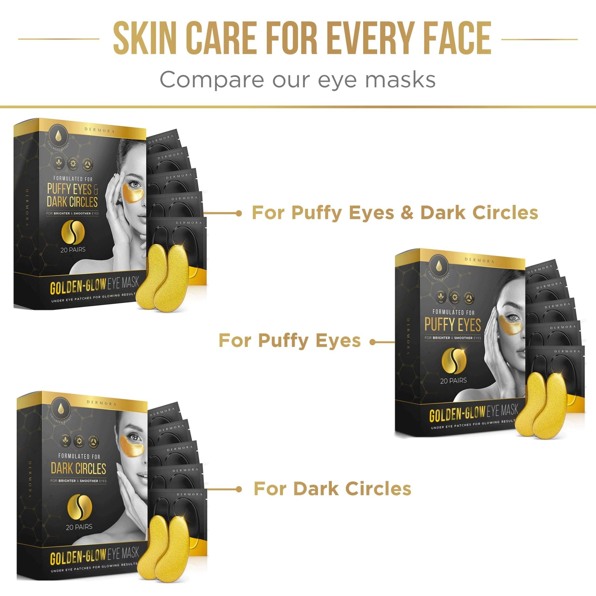 DERMORA Golden Glow Under Eye Patches (30 Pairs Eye Gels) - Rejuvenating Treatment for Dark Circles, Puffy Eyes, Refreshing, Revitalizing, Travel, Wrinkles - Taylor K Shop