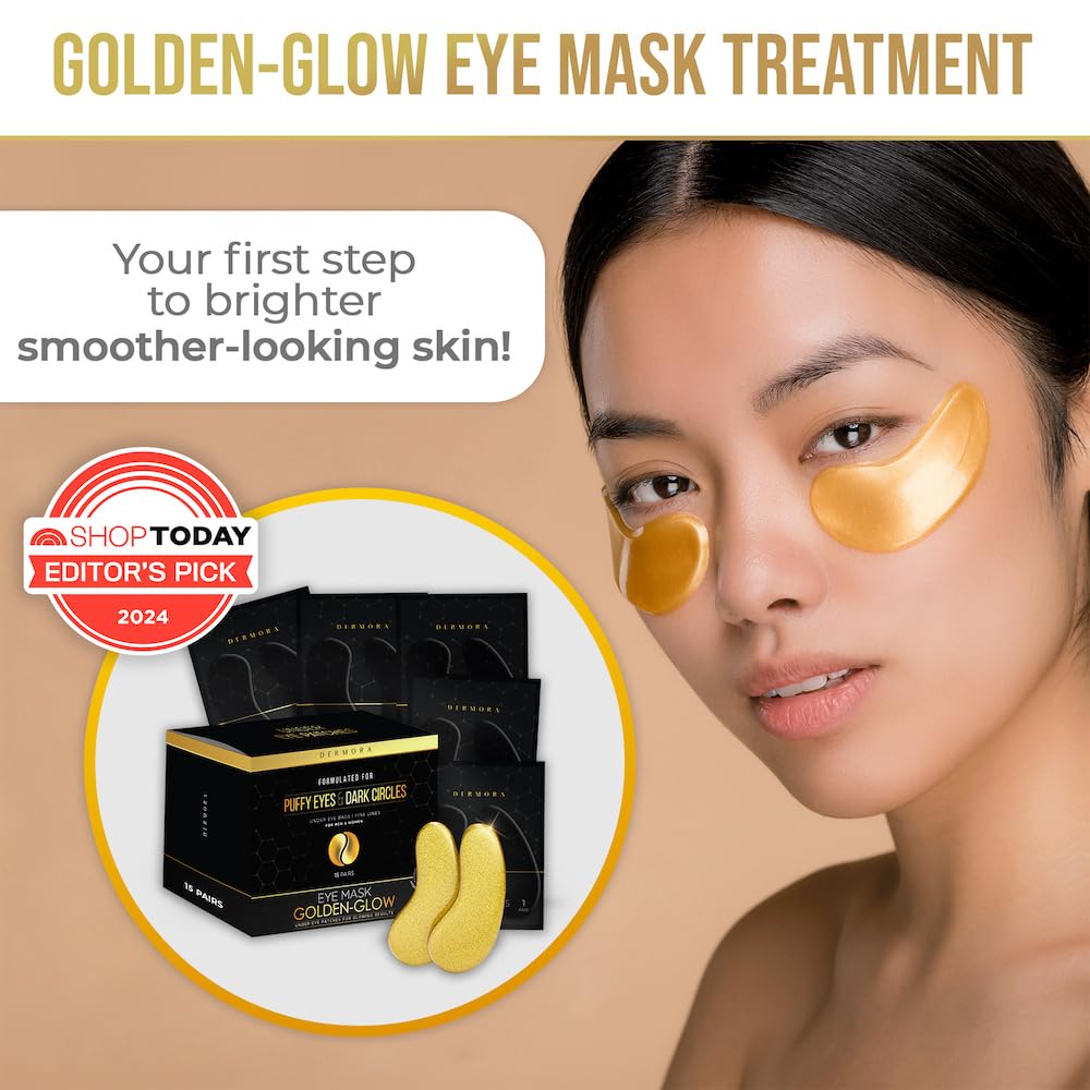 DERMORA Golden Glow Under Eye Patches (30 Pairs Eye Gels) - Rejuvenating Treatment for Dark Circles, Puffy Eyes, Refreshing, Revitalizing, Travel, Wrinkles - Taylor K Shop