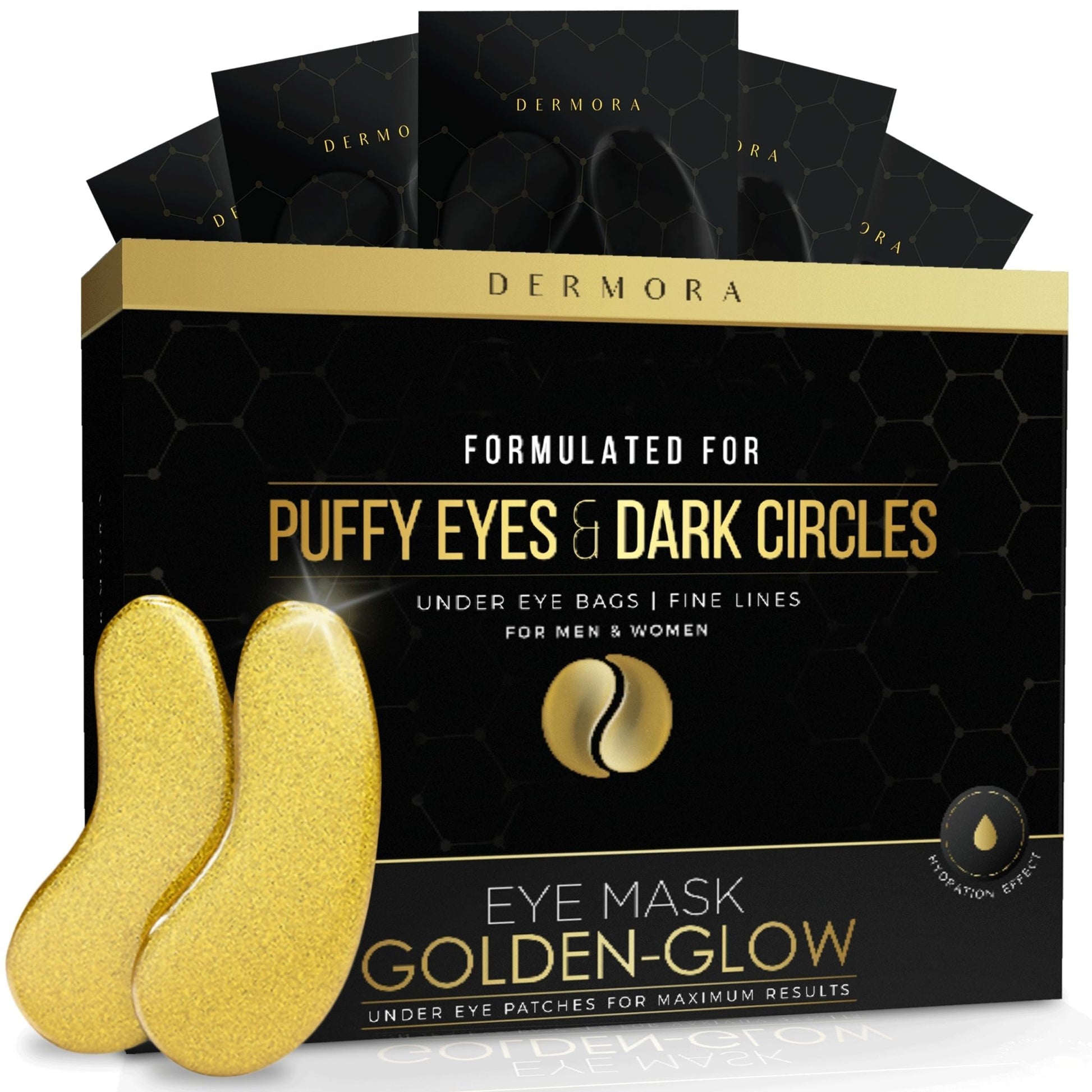 DERMORA Golden Glow Under Eye Patches (30 Pairs Eye Gels) - Rejuvenating Treatment for Dark Circles, Puffy Eyes, Refreshing, Revitalizing, Travel, Wrinkles - Taylor K Shop