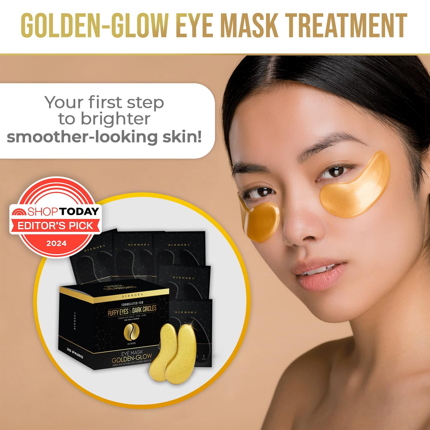 DERMORA Golden Glow Under Eye Patches (30 Pairs Eye Gels) - Rejuvenating Treatment for Dark Circles, Puffy Eyes, Refreshing, Revitalizing, Travel, Wrinkles - Taylor K Shop