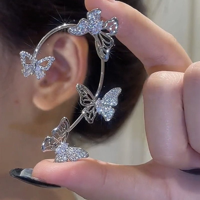 Design Hollow Butterfly Earrings Fashion Exquisite Single Ear Hook Women Girls Metal Rhinestones Ear Cuff Crystal Jewelry Gift - Taylor K Shop