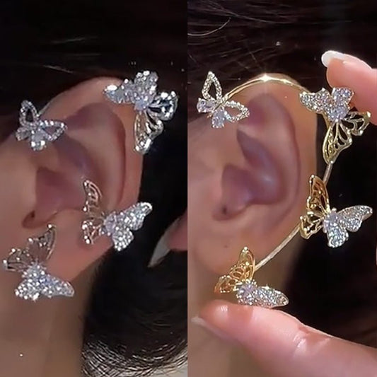 Design Hollow Butterfly Earrings Fashion Exquisite Single Ear Hook Women Girls Metal Rhinestones Ear Cuff Crystal Jewelry Gift - Taylor K Shop