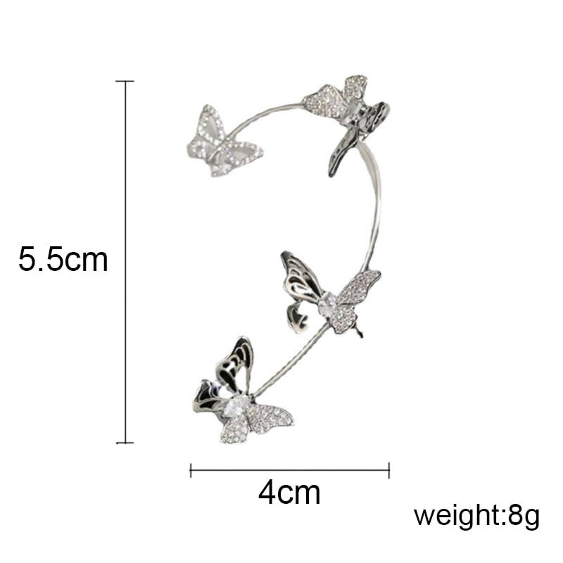 Design Hollow Butterfly Earrings Fashion Exquisite Single Ear Hook Women Girls Metal Rhinestones Ear Cuff Crystal Jewelry Gift - Taylor K Shop