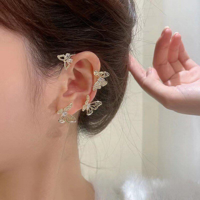 Design Hollow Butterfly Earrings Fashion Exquisite Single Ear Hook Women Girls Metal Rhinestones Ear Cuff Crystal Jewelry Gift - Taylor K Shop