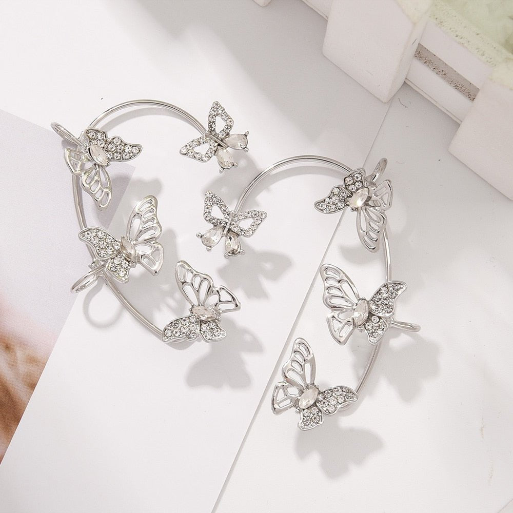 Design Hollow Butterfly Earrings Fashion Exquisite Single Ear Hook Women Girls Metal Rhinestones Ear Cuff Crystal Jewelry Gift - Taylor K Shop