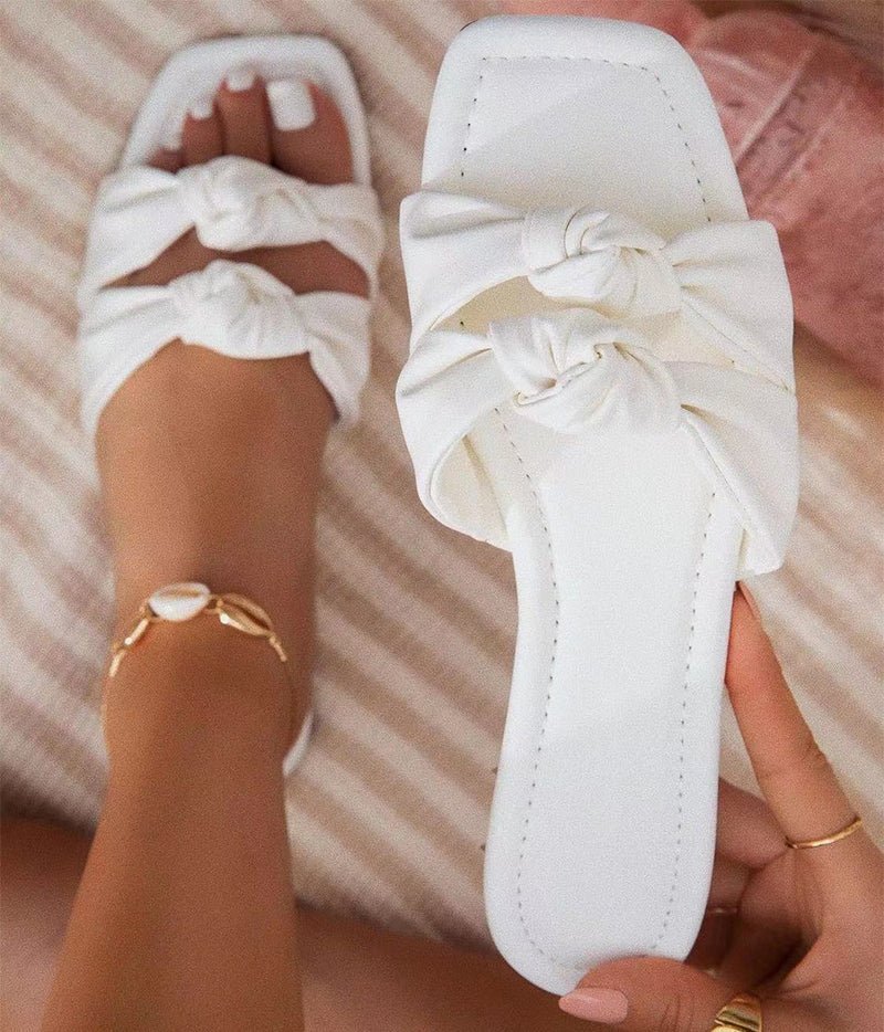 Double Bow Slippers Flat Shoes Summer Outdoor Sandals Non - slip Slides - Taylor K Shop