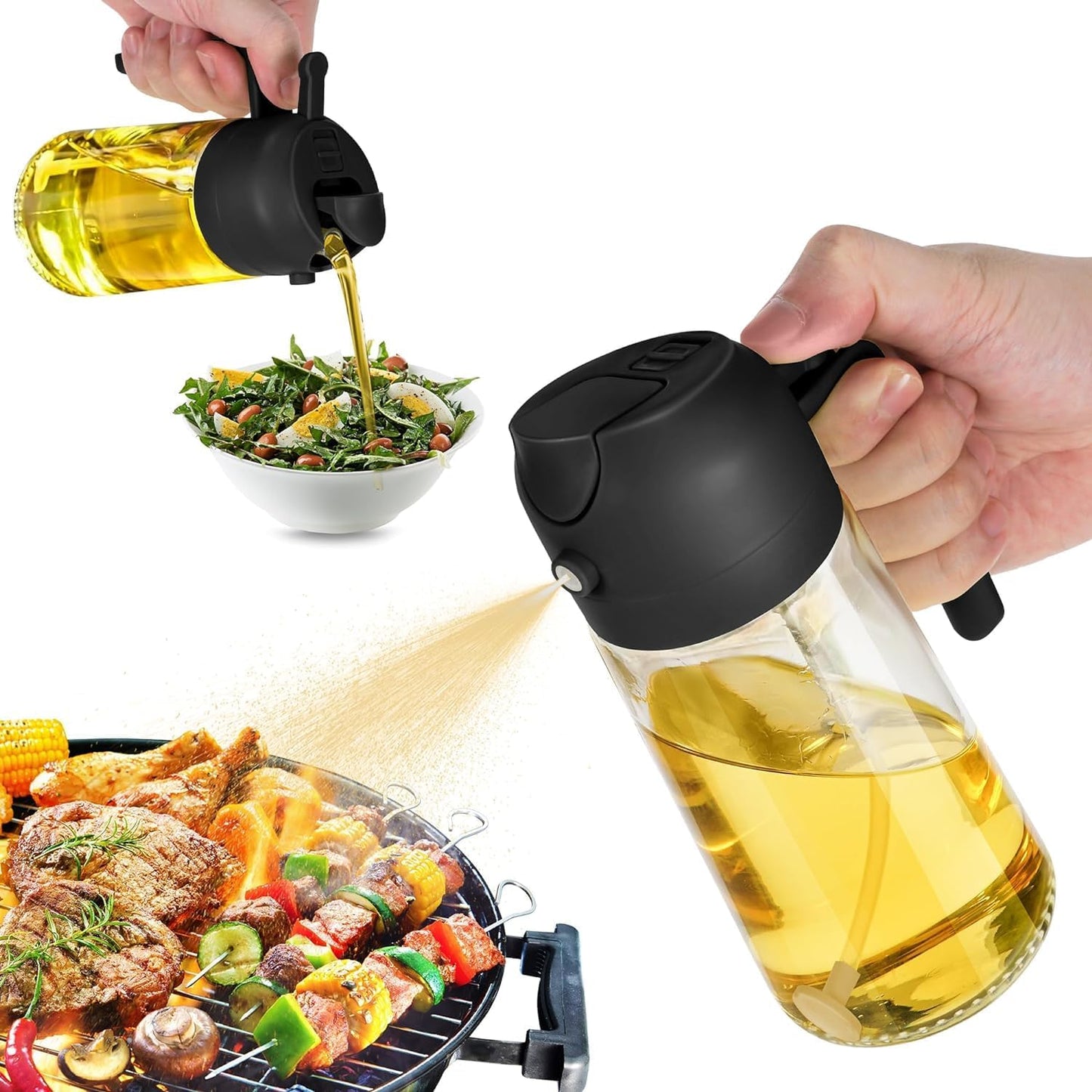 DualFunction 16oz Olive Oil Dispenser Sprayer Black - Taylor K Shop