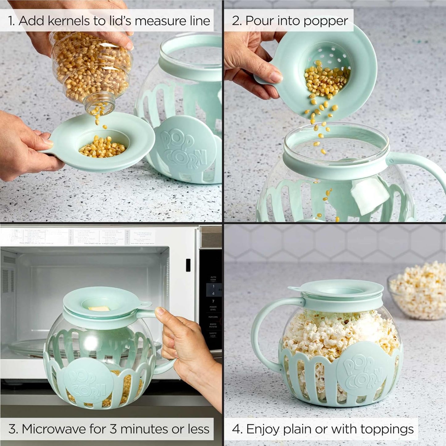 Ecolution MicroPop Glass Popcorn Popper BPAFree Aqua - Taylor K Shop