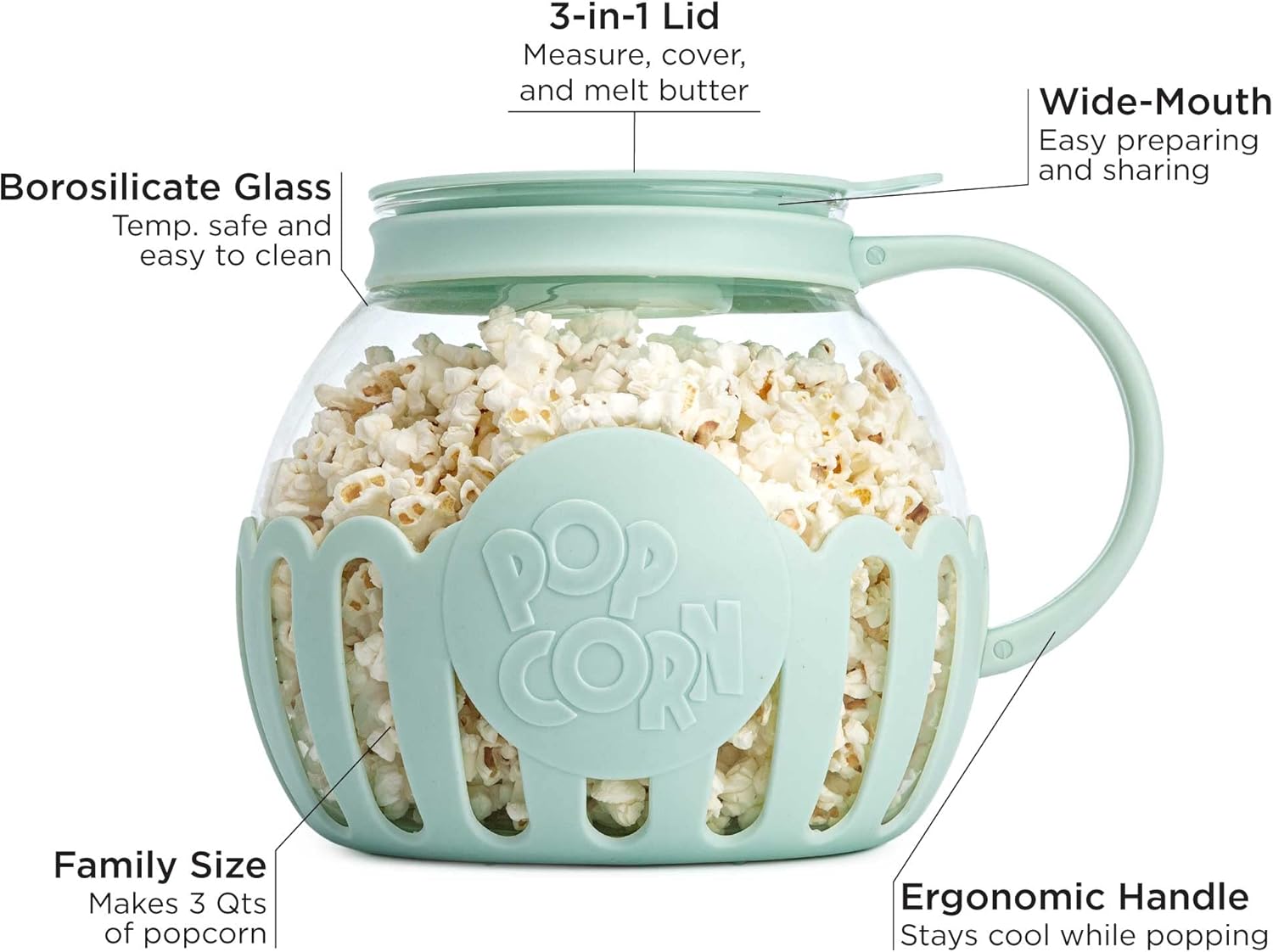 Ecolution MicroPop Glass Popcorn Popper BPAFree Aqua - Taylor K Shop