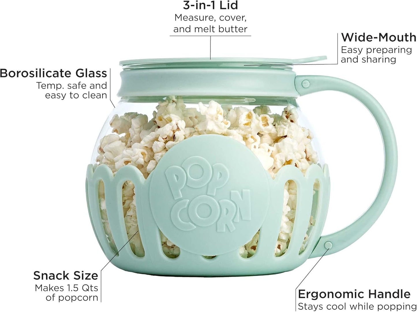 Ecolution MicroPop Glass Popcorn Popper BPAFree Aqua - Taylor K Shop