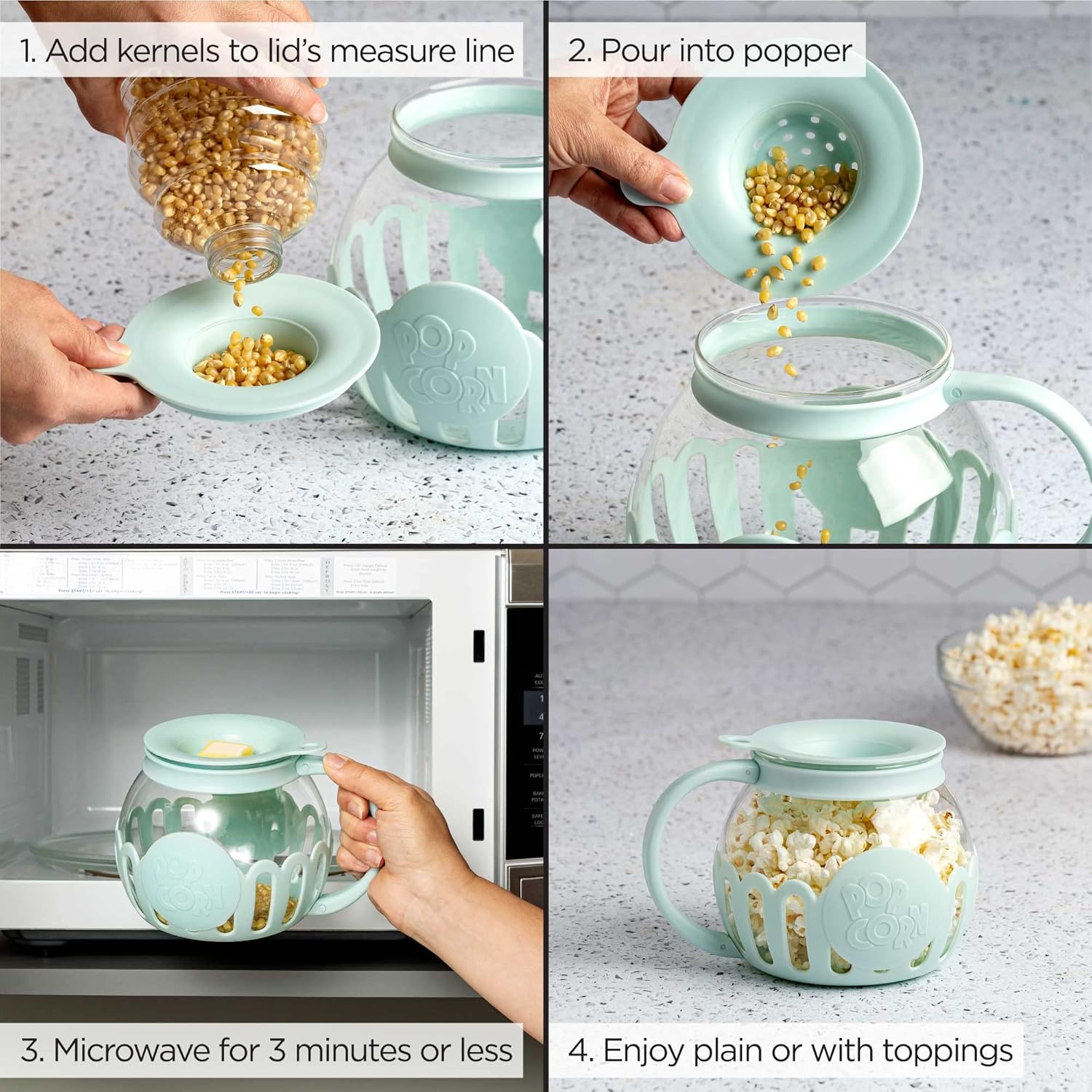 Ecolution MicroPop Glass Popcorn Popper BPAFree Aqua - Taylor K Shop