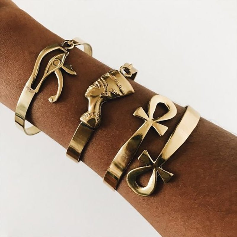 Egyptian Evil Eye Bracelet Bangles Men Vintage Stainless Steel Cross Nefertiti Bracelet For Women Gothic Jewelry Gift - Taylor K Shop