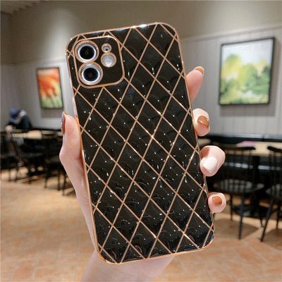 Electroplated Lambskin Phone Case Diamond Grid - Taylor K Shop