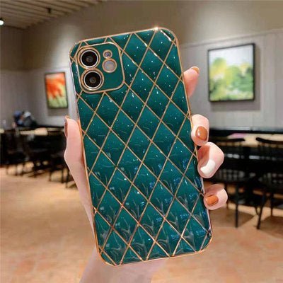 Electroplated Lambskin Phone Case Diamond Grid - Taylor K Shop