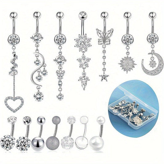 Elegant 14Piece Zirconia Dangle Belly Rings Set - Taylor K Shop