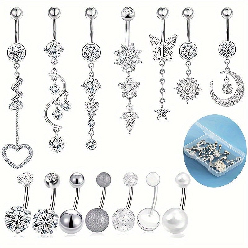 Elegant 14Piece Zirconia Dangle Belly Rings Set - Taylor K Shop