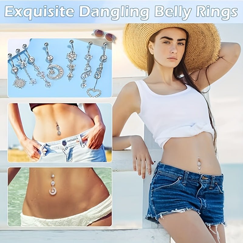 Elegant 14Piece Zirconia Dangle Belly Rings Set - Taylor K Shop