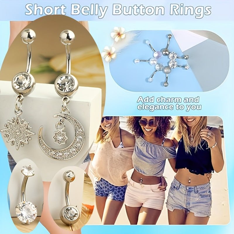 Elegant 14Piece Zirconia Dangle Belly Rings Set - Taylor K Shop