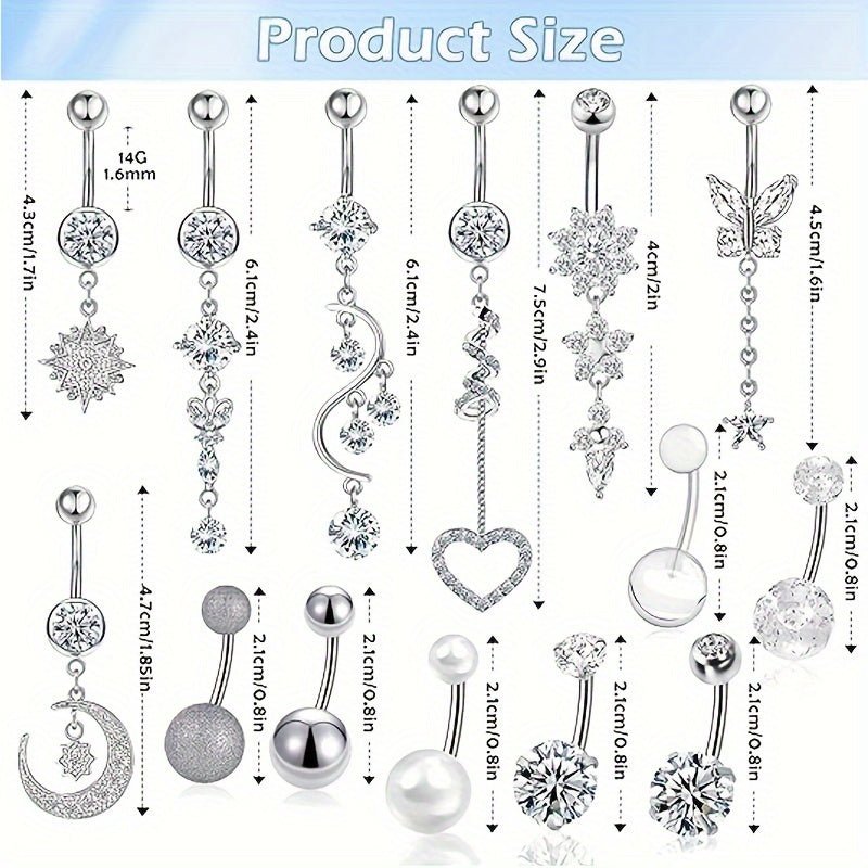 Elegant 14Piece Zirconia Dangle Belly Rings Set - Taylor K Shop